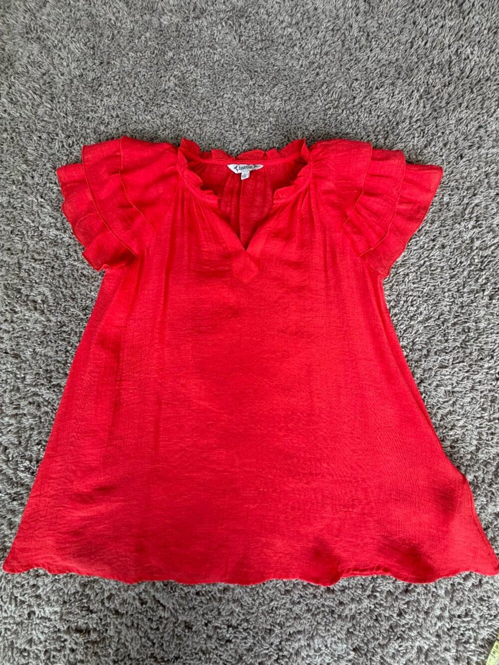 EUC Small Red Flowy Ruffle Sleeve Top Nanette Lepore